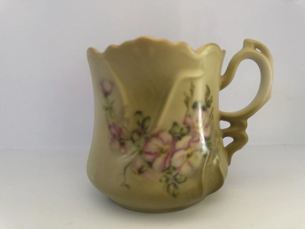 Vintage Nippon Porcelain Floral mustache Mug Hand Painted 3.5”